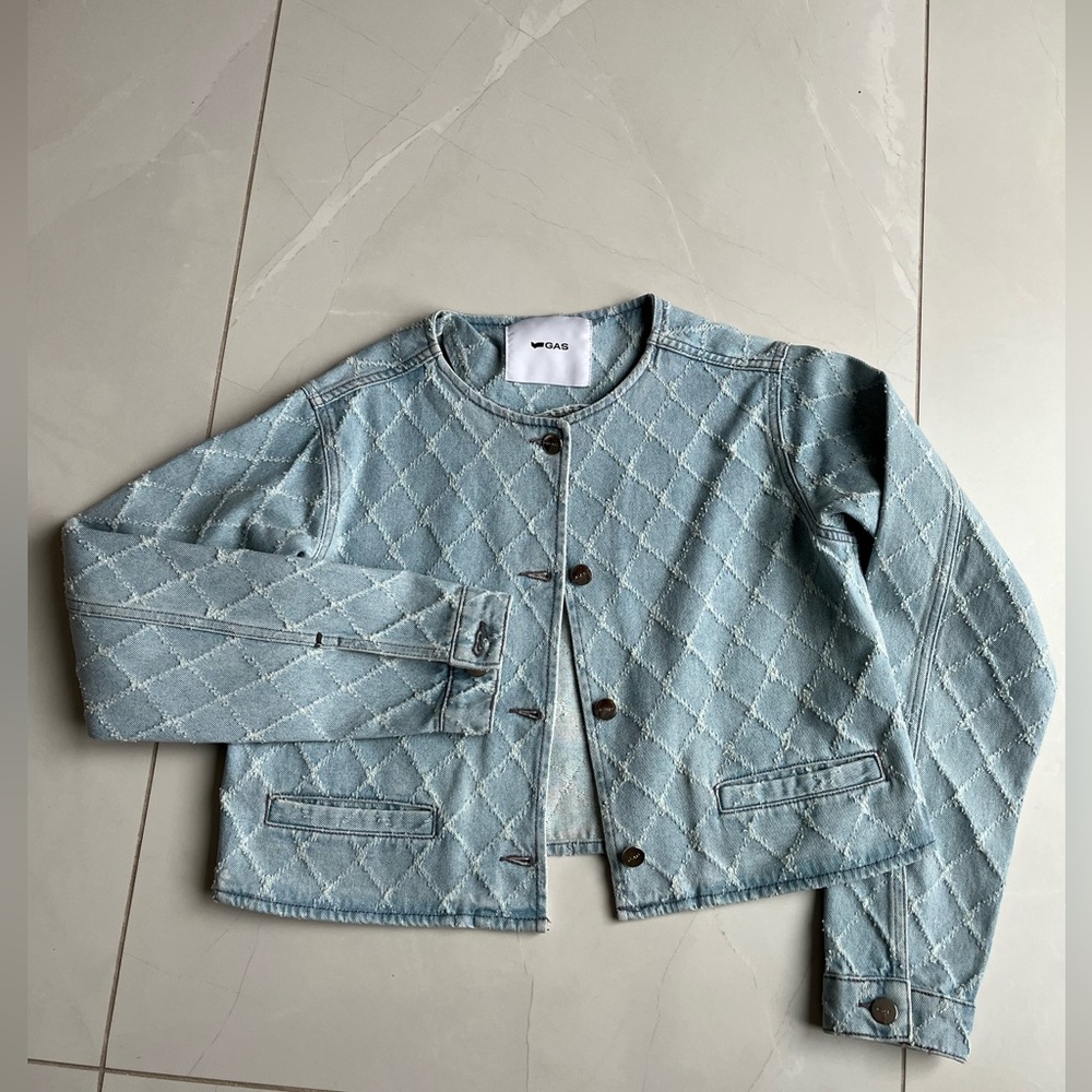 GAS Denim Quilted Jacket- Light Blue- Imported from Italy